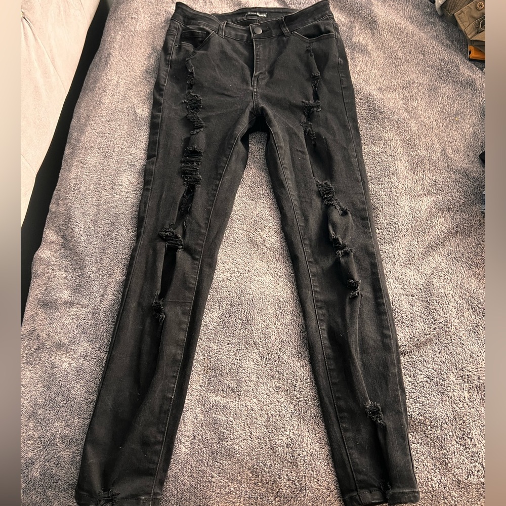 Off Black Denim Skinny Ripped Jeans